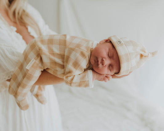 Gingham Footed Pajamas and Beanie Set